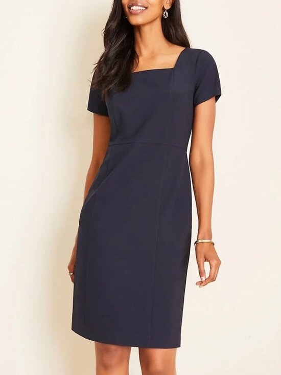 Ann Taylor Dresses & Skirts - Ann Taylor Navy Square Neck Sheath Dress Size 6 Seasonless Stretch NEW